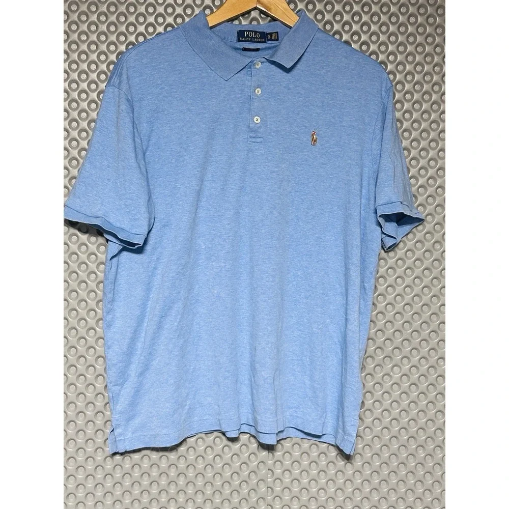 Polo Ralph Lauren Polo Shirt Mens XL/TG Light Blue Custom Fit Heathered  Preppy